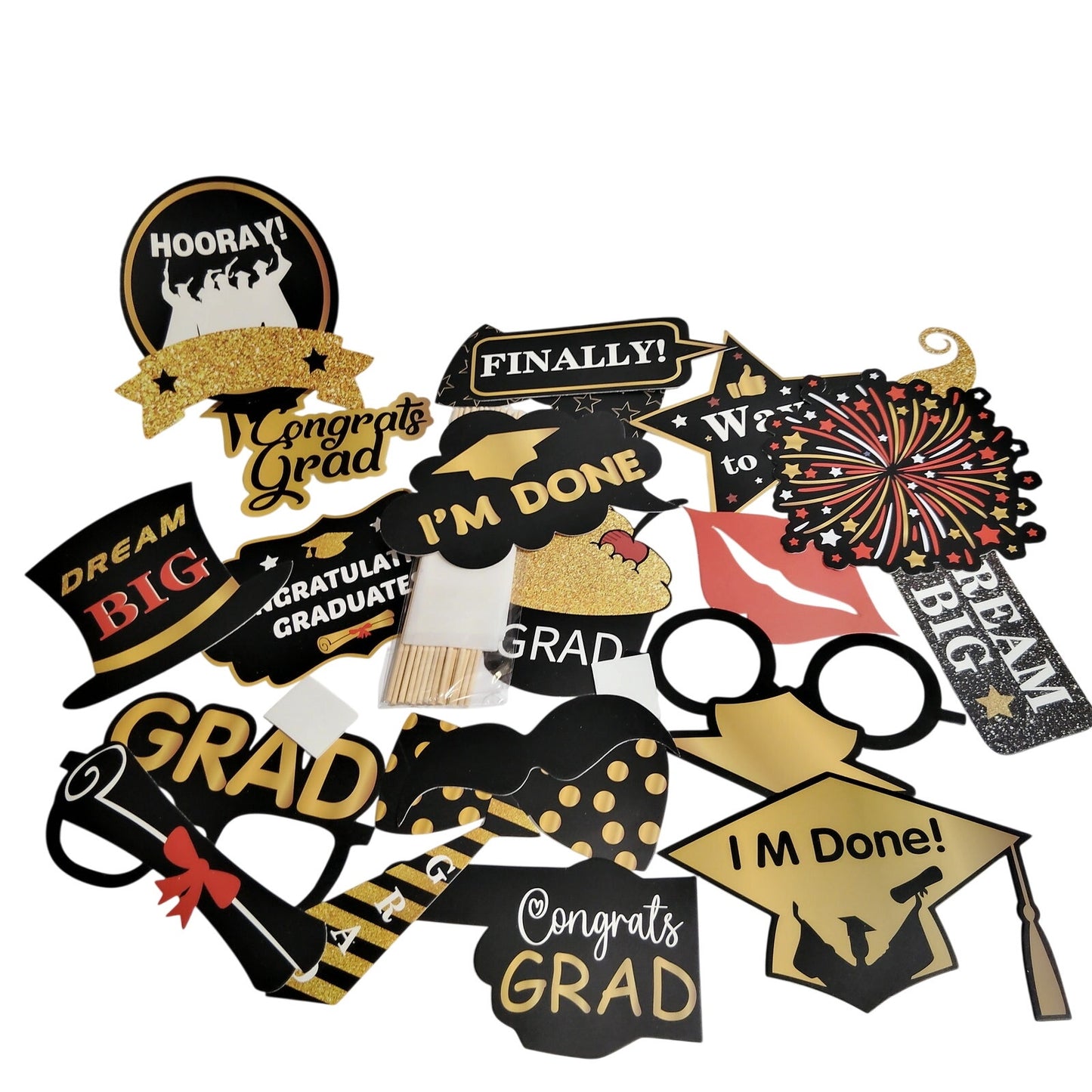 Graduation Photo Booth Props Frame 20‑Pc Party Selfie Set Non‑Year Specific