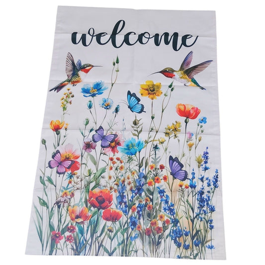 Hummingbird Wildflower Garden Flag 38×25 in Double‑Sided Outdoor Welcome