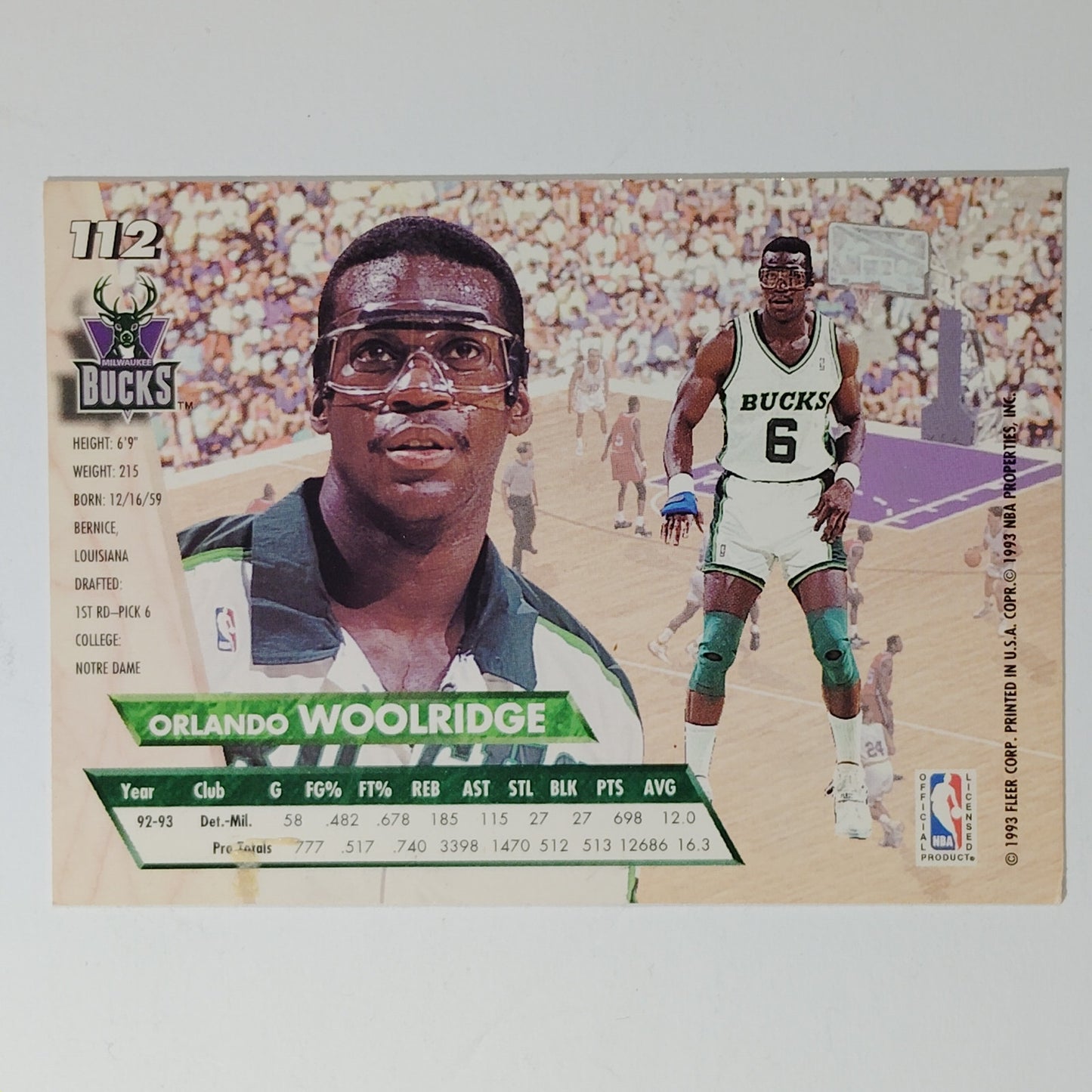 1993-94 Ultra Orlando Woolridge #112 Milwaukee Bucks Forward NBA Card