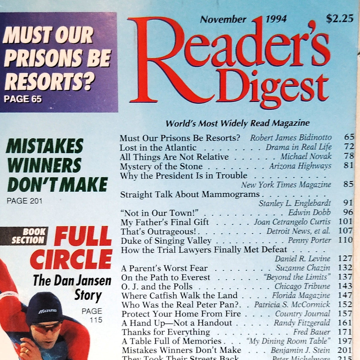 Reader's Digest Magazine November 1994 - Dan Jansen Full Circle Olympics
