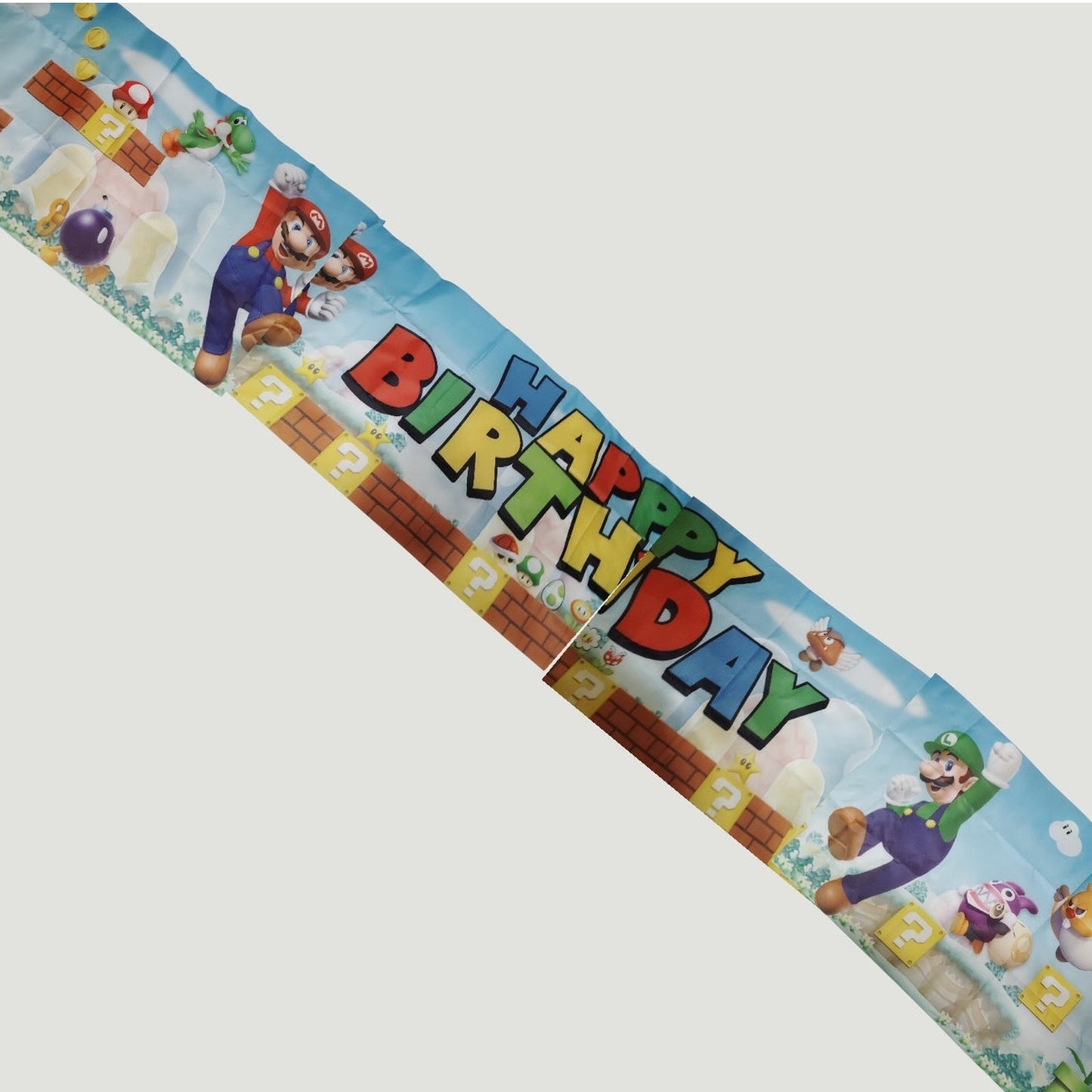 Super Mario Bros Birthday Banner 120" x 19" Includes 25 Mario Character Balloons