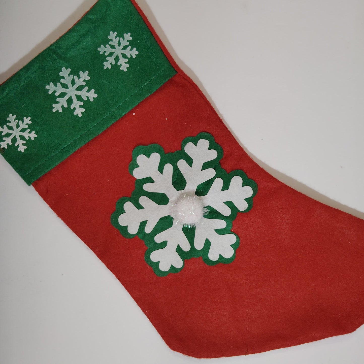Set of 2 Holiday Christmas Stockings 16"x9" Red Plaid & Snowflake Felt Design