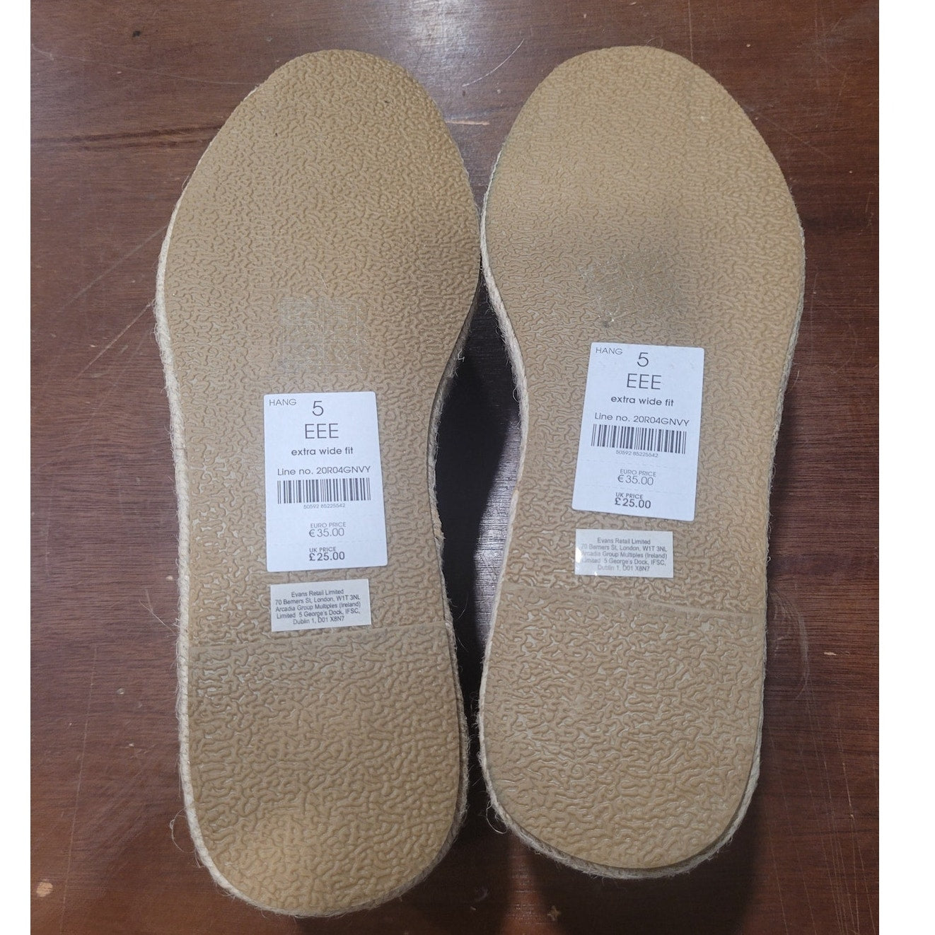 EVANS Women’s Navy Sneaker – Wide Fit, Espadrille Sole, Size 5 EEE