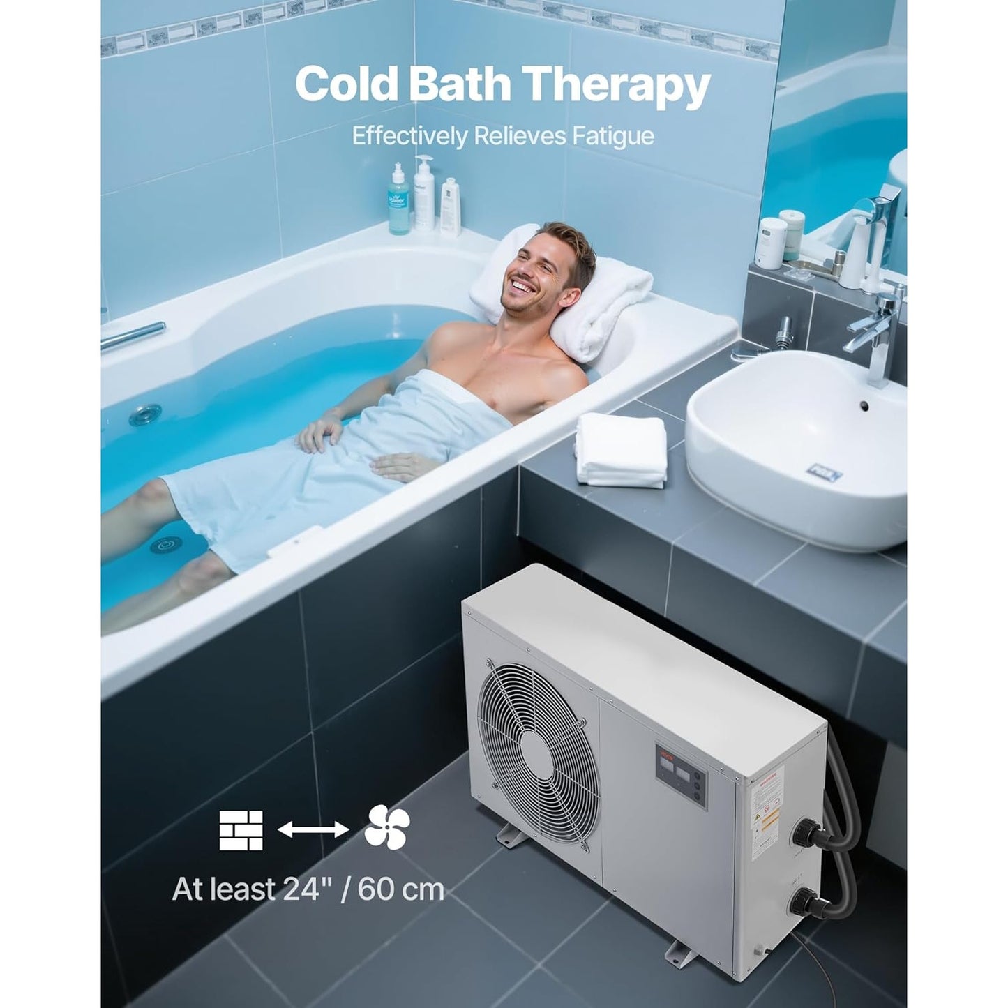 VEVOR Aquarium Chiller – 1.5 HP – 500 Gal – Titanium Evaporator – Gray