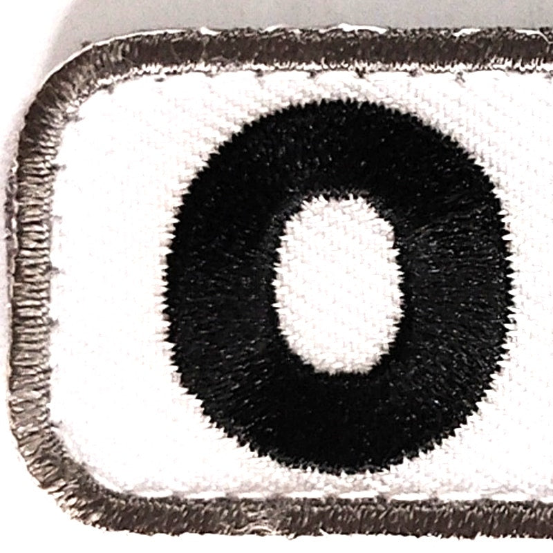 O NEG Blood Type Patch White on Black w/ Gray Border 2" × 1" Hook‑Back