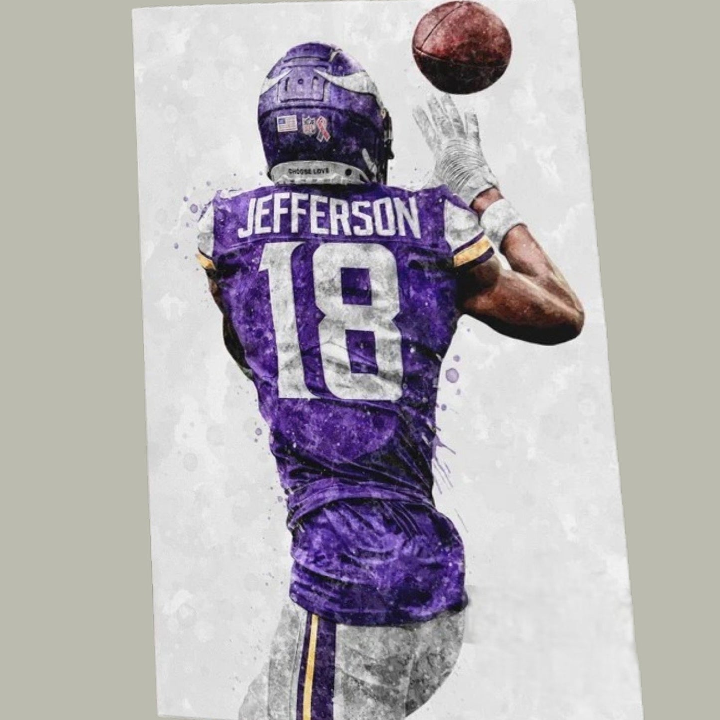 Minnesota Vikings #18 Justin Jefferson – 12” x 18” Canvas Print – Unframed