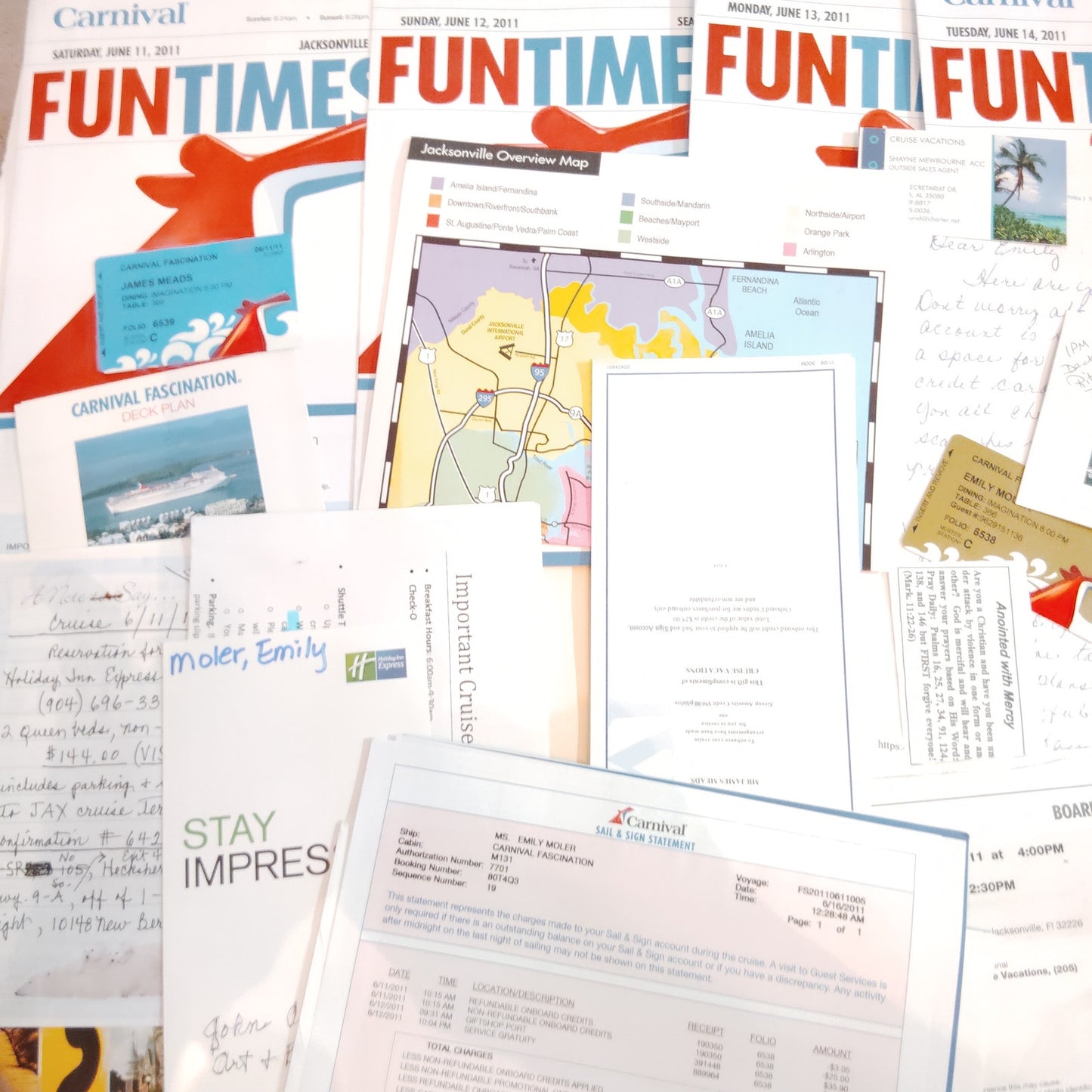 2011 Carnival Cruise Line Bahamas FunTimes Ephemera Collection & Maps