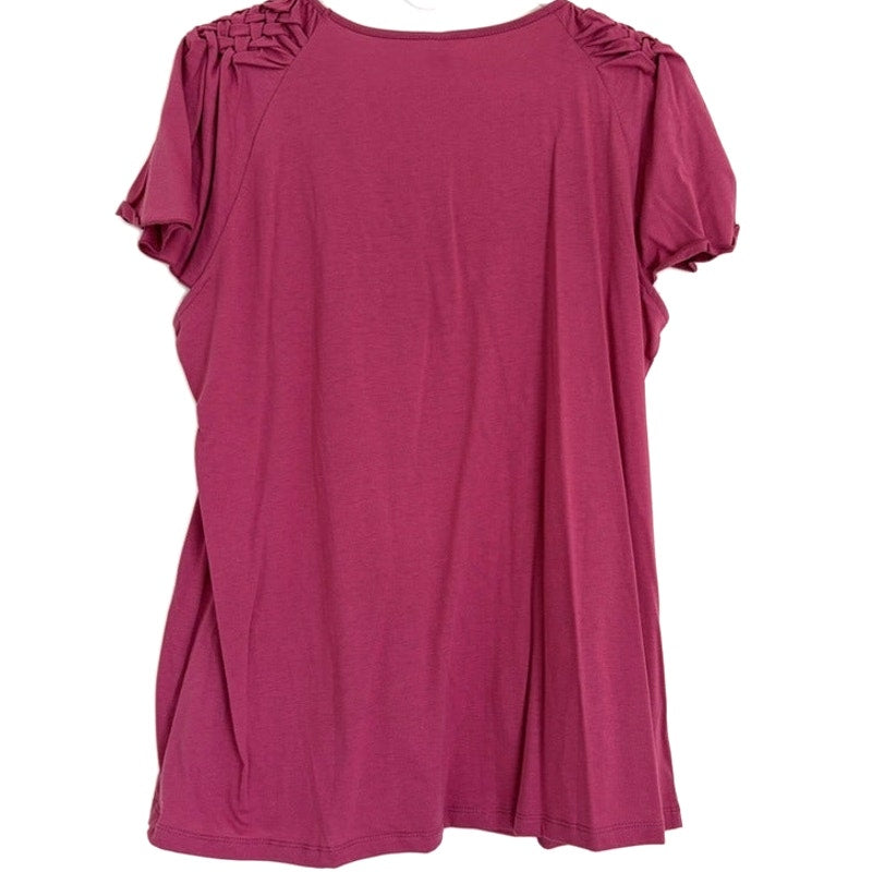 Endless Designs Deep Magenta Lattice Flutter Sleeve Knit Top Size L