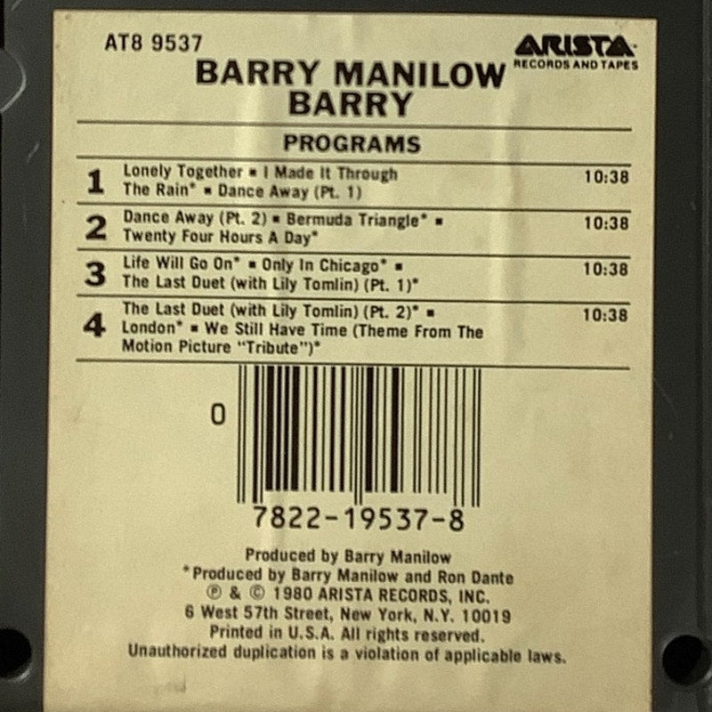 Vintage 8-Track - Barry Manilow - Barry - 1980 Arista Records, AT8 9537