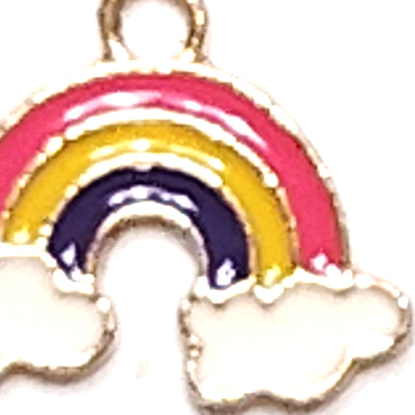 Rainbow Charm Enamel Clouds Gold Tone Pendant Jewelry Making Accessories 3/4"