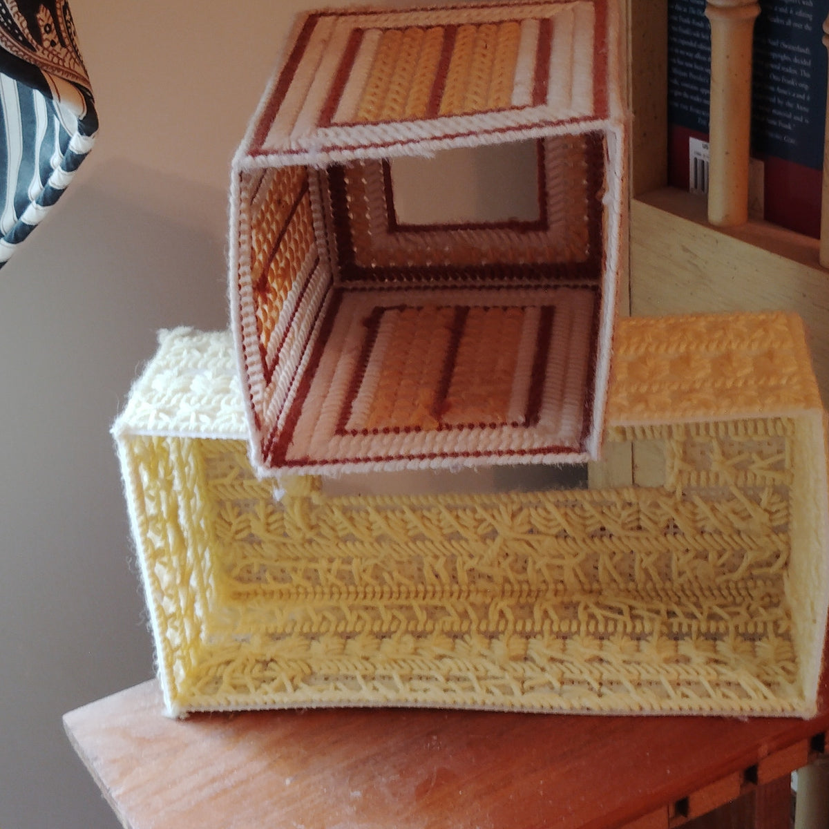 2-PCs - Vintage 1970s Handmade Plastic Canvas Tissue Box Covers – 2‑Piece Lot