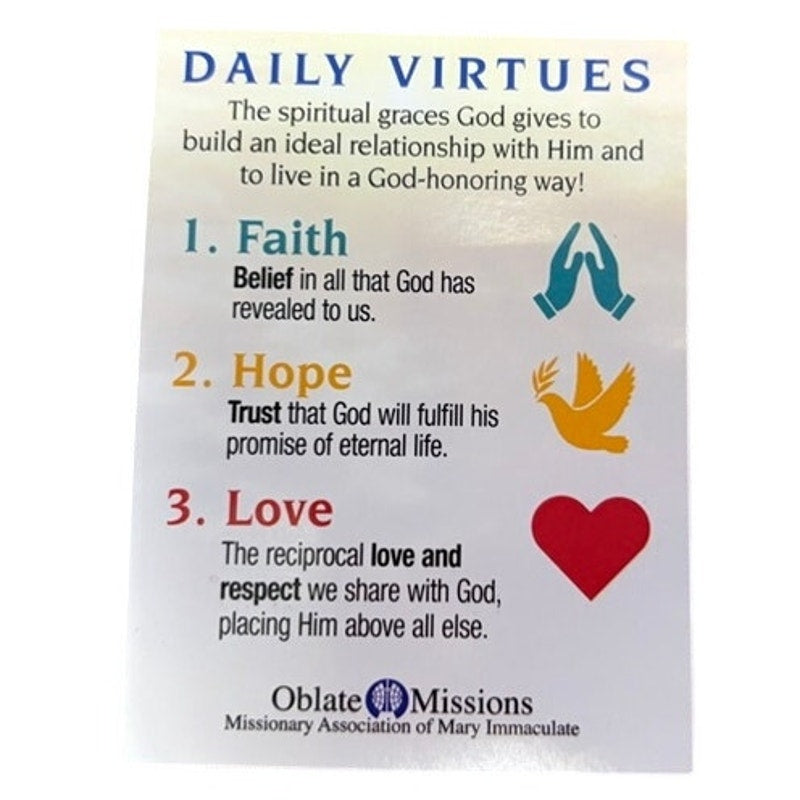 Christian Daily Virtues Fridge Magnet Faith Hope Love Oblate Missions 4x3