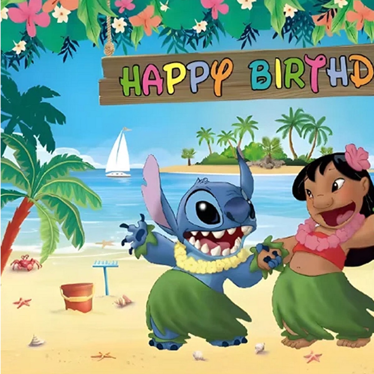 Happy Birthday Hawaiian Backdrop 3×5 ft Tropical Beach Party Banner