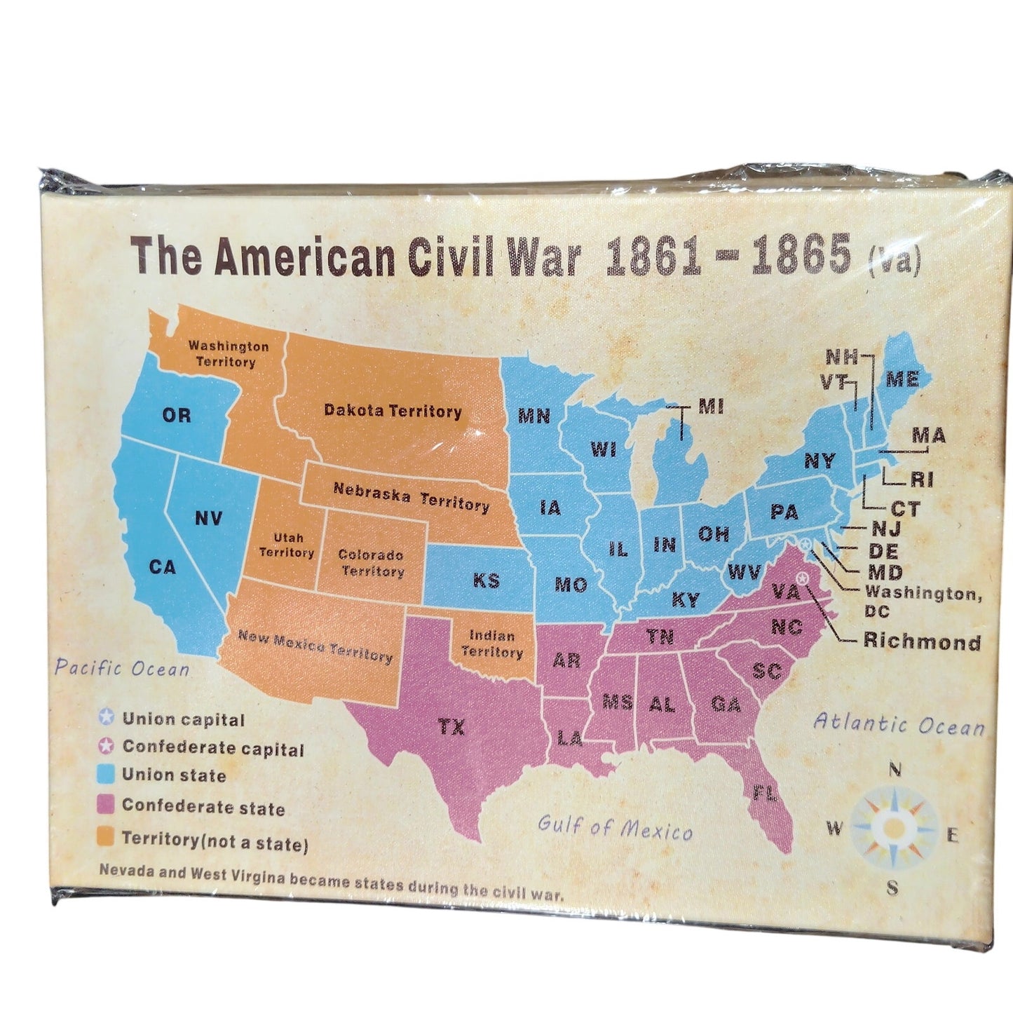 American Civil War Map Canvas Wall Art – 12x16 Framed Poster (1861–1865)