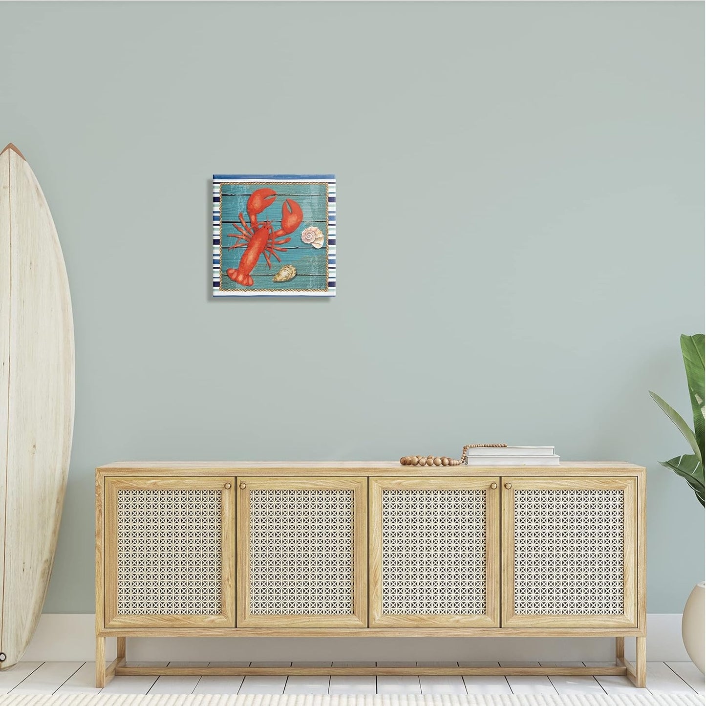 Lobster & Shells 17 x 17" Stretched Over Wood Canvas Art Print, Design by ND Art