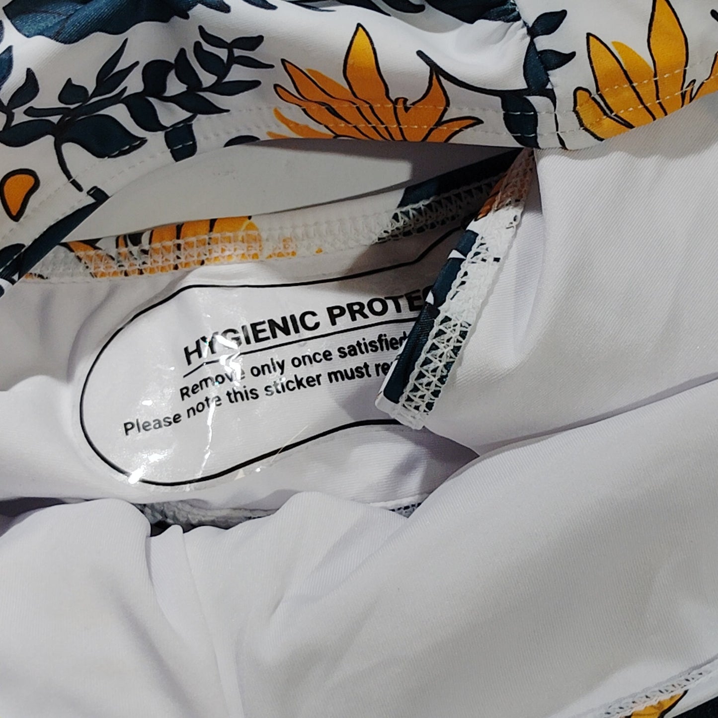 Yonique High‑Waisted Floral Bikini Bottoms – Tummy Control – White/Yellow – Med.