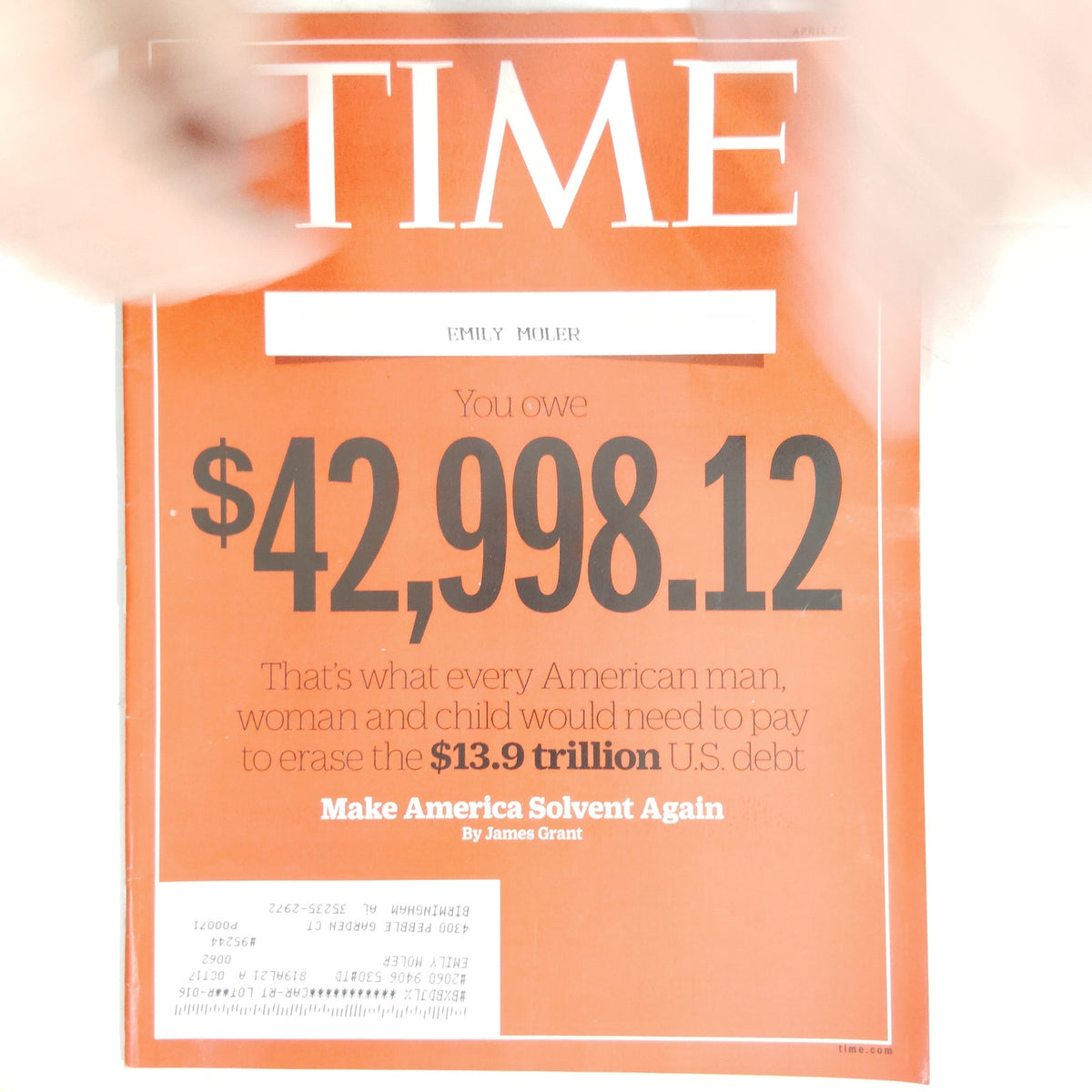 Time Magazine April 25 2016 In Debt We Stand $42,998.12 National Debt