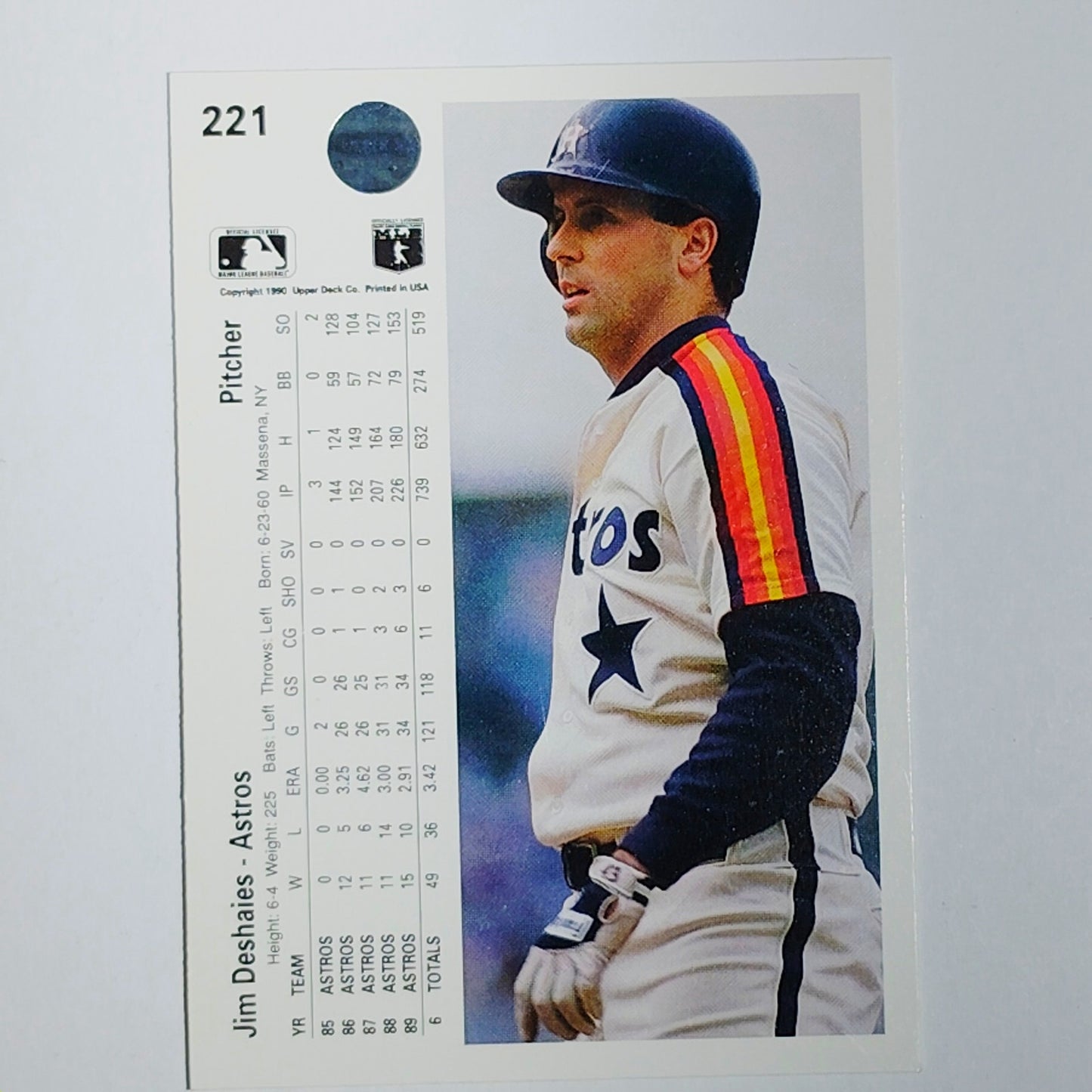 1990 Upper Deck Jim Deshaies #221 Houston Astros Pitcher Action Shot - VG/EX