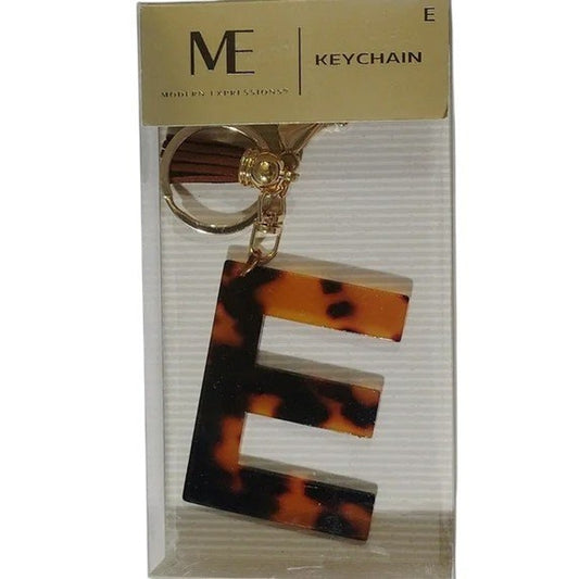 Modern Expressions Keychain – Letter “E” Brown Marble Tassel Fob