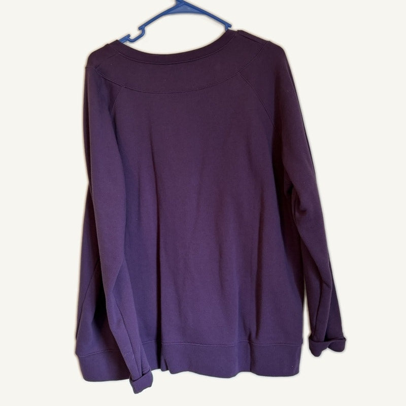 The Vermont Country Store Women's Purple Sweat Set XL Henley Top & Pants