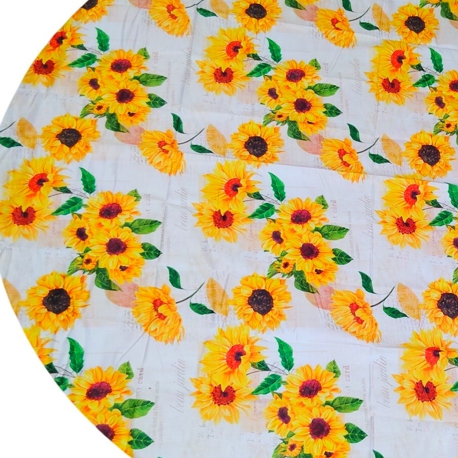 Sunflower Round Tablecloth 60 in Fabric Washable Indoor Outdoor Dining Decor