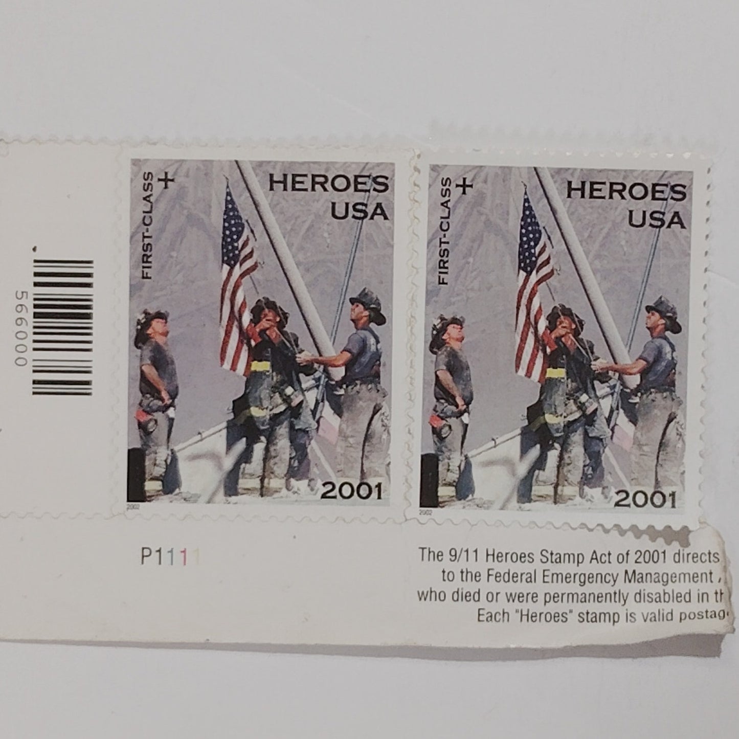 2x 2002 Heroes of 2001 Stamps, Semi‑Postal,  Mint, America Responds, Scott #B2