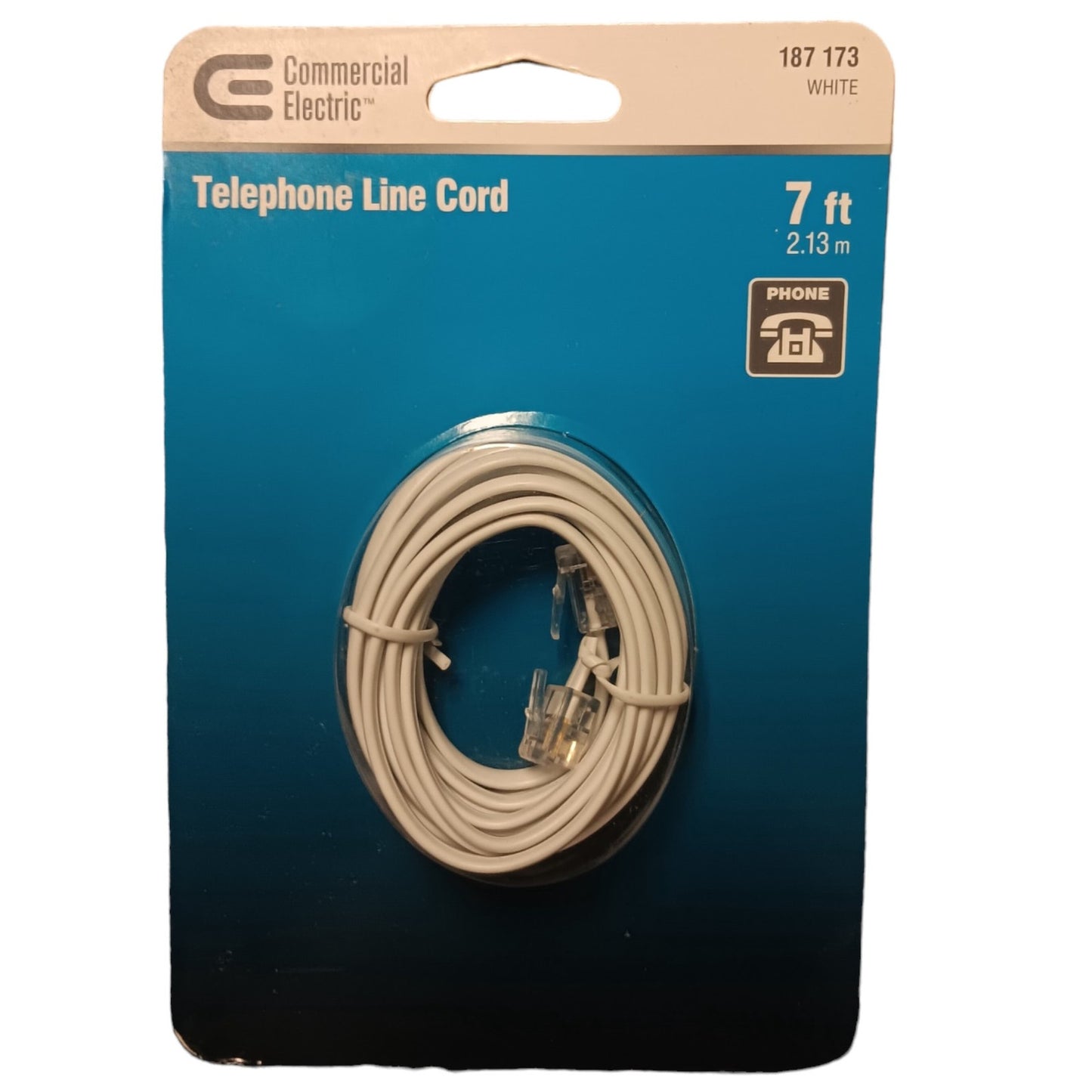 Commercial Electric 7 FT. White Telephone Cord Cable Line, Standard RJ-11 Plugs