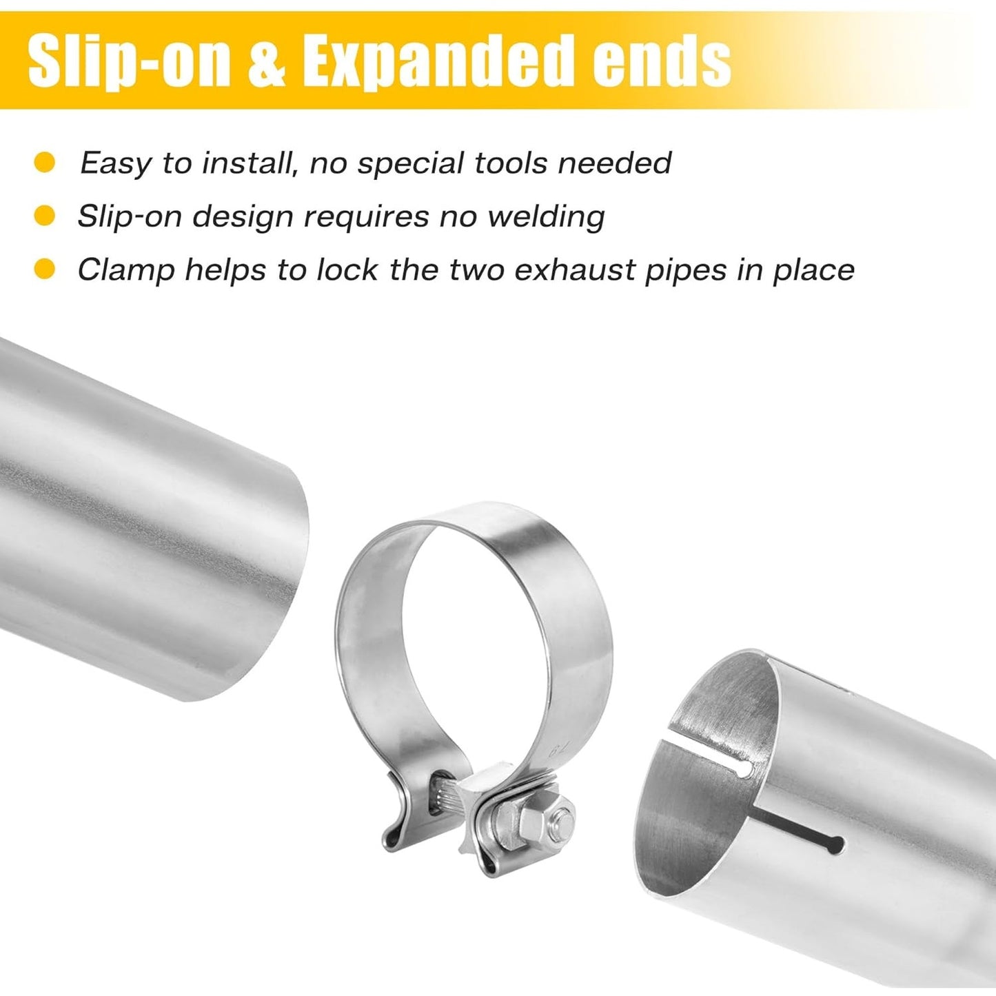 3" Straight Mandrel Exhaust Pipe, 304 Stainless, 22.8"L, 2 Pk, Universal Fit