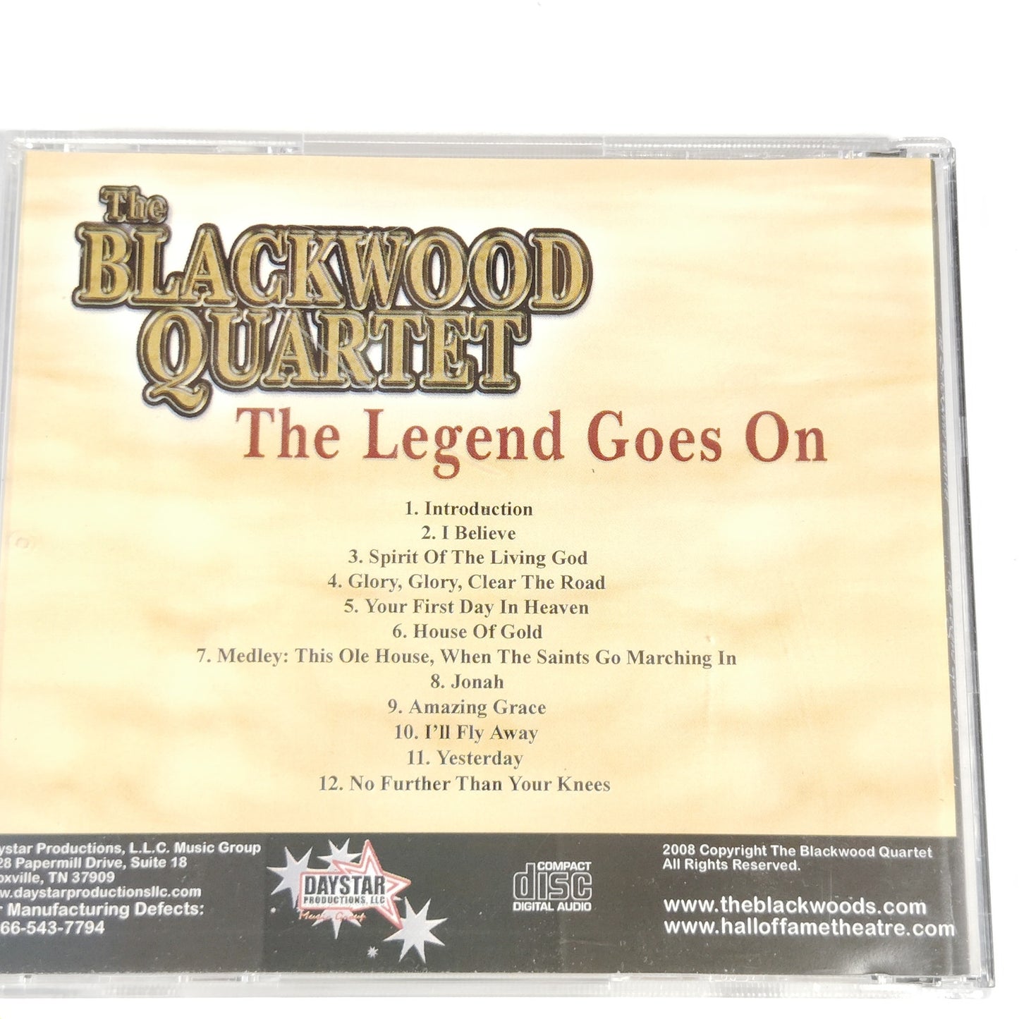 Blackwood Quartet “The Legend Goes On – LIVE! In Concert” CD 12‑Track Gospel