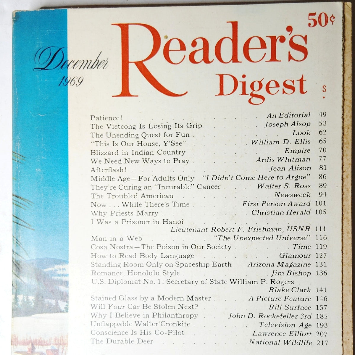 Reader's Digest December 1969 Vintage Magazine - Winter Cover Collectible