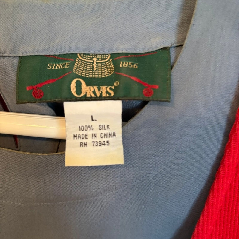 Orvis 100% Silk Blue Top & Blair Red Embroidered Cardigan 2-Piece Set L