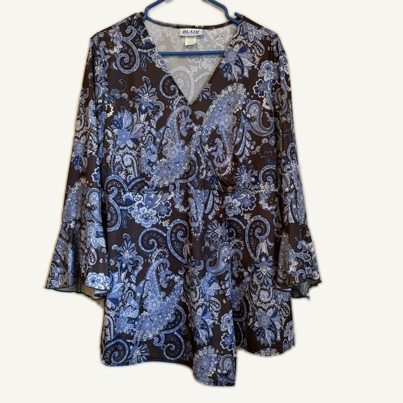 Vintage Blair Appleseed's 2-Piece Paisley Top & Pants Set Blue Brown L