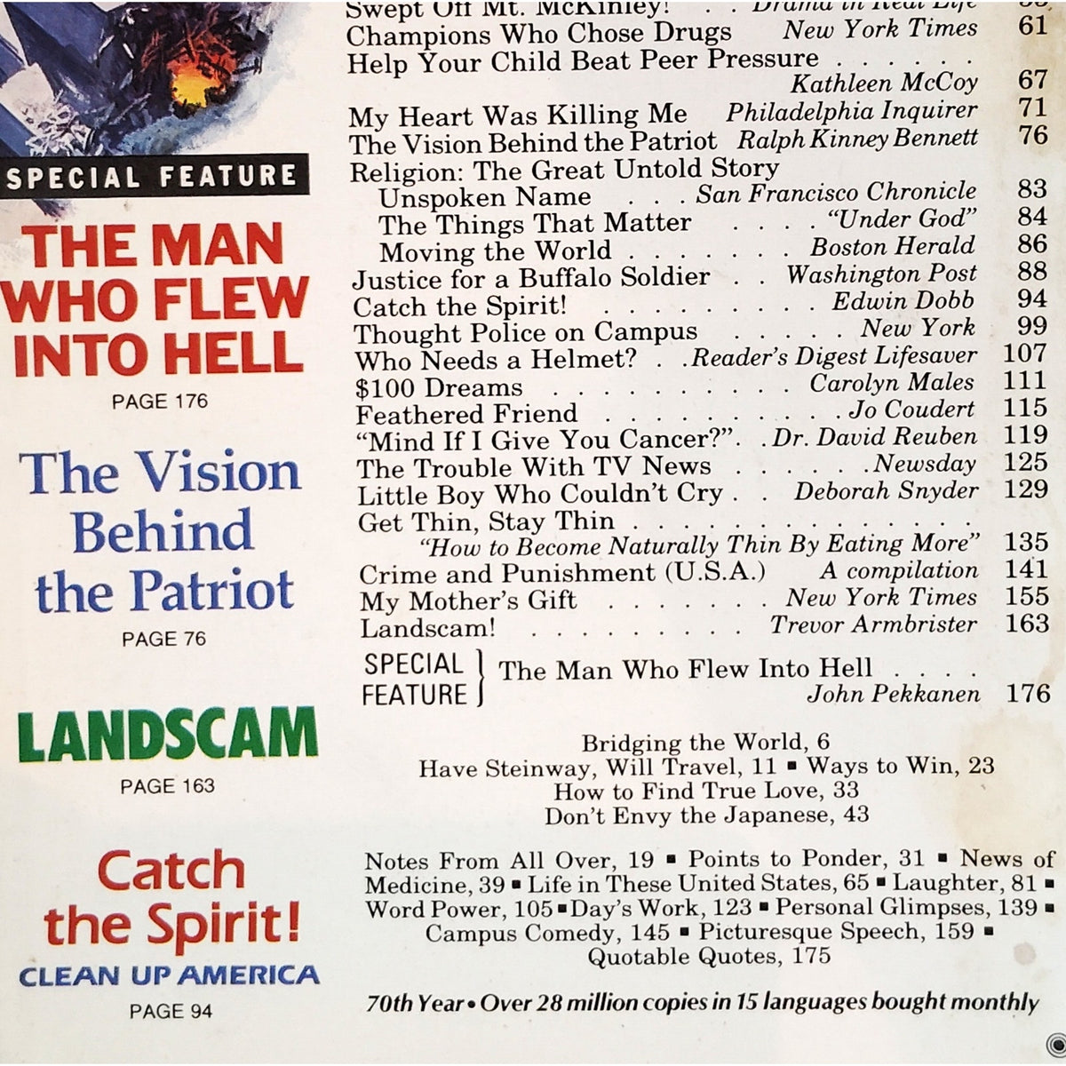 Reader's Digest May 1991 Vintage Magazine - The Man Who Flew Into Hell
