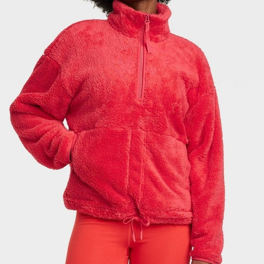 Women's High Pile Fleece 1/2 Zip Pull Over - All in Motion, Red Large