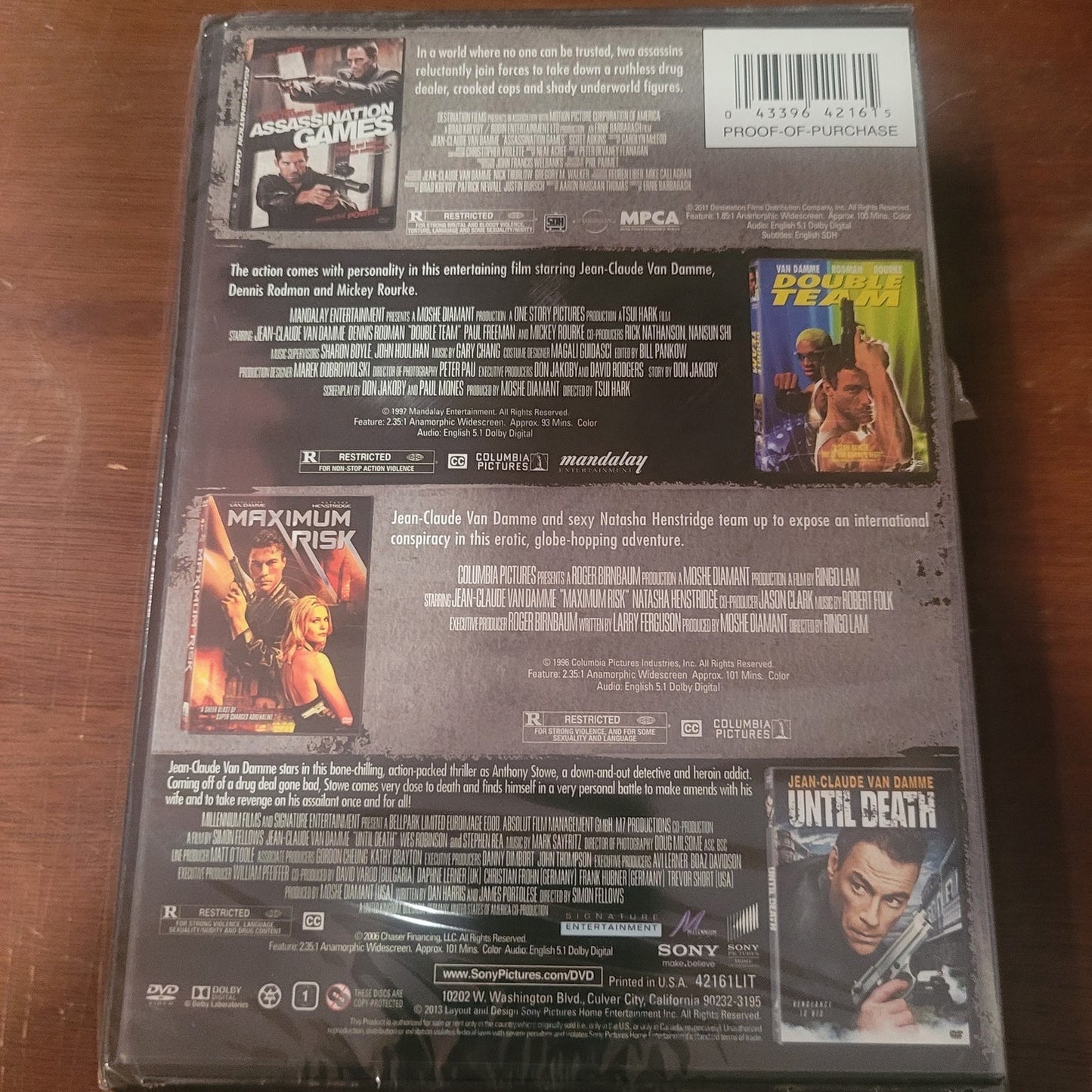 4 Action Films DVD - Assassination Games, Double Team, Maximum Risk, Until Death