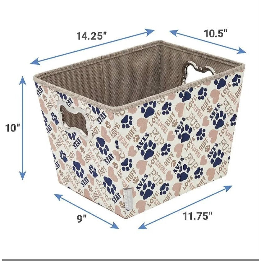 Frisco Rectangle Collapsible Pet Toy Storage Bin Novelty Paws 14.25 × 10.5 × 10