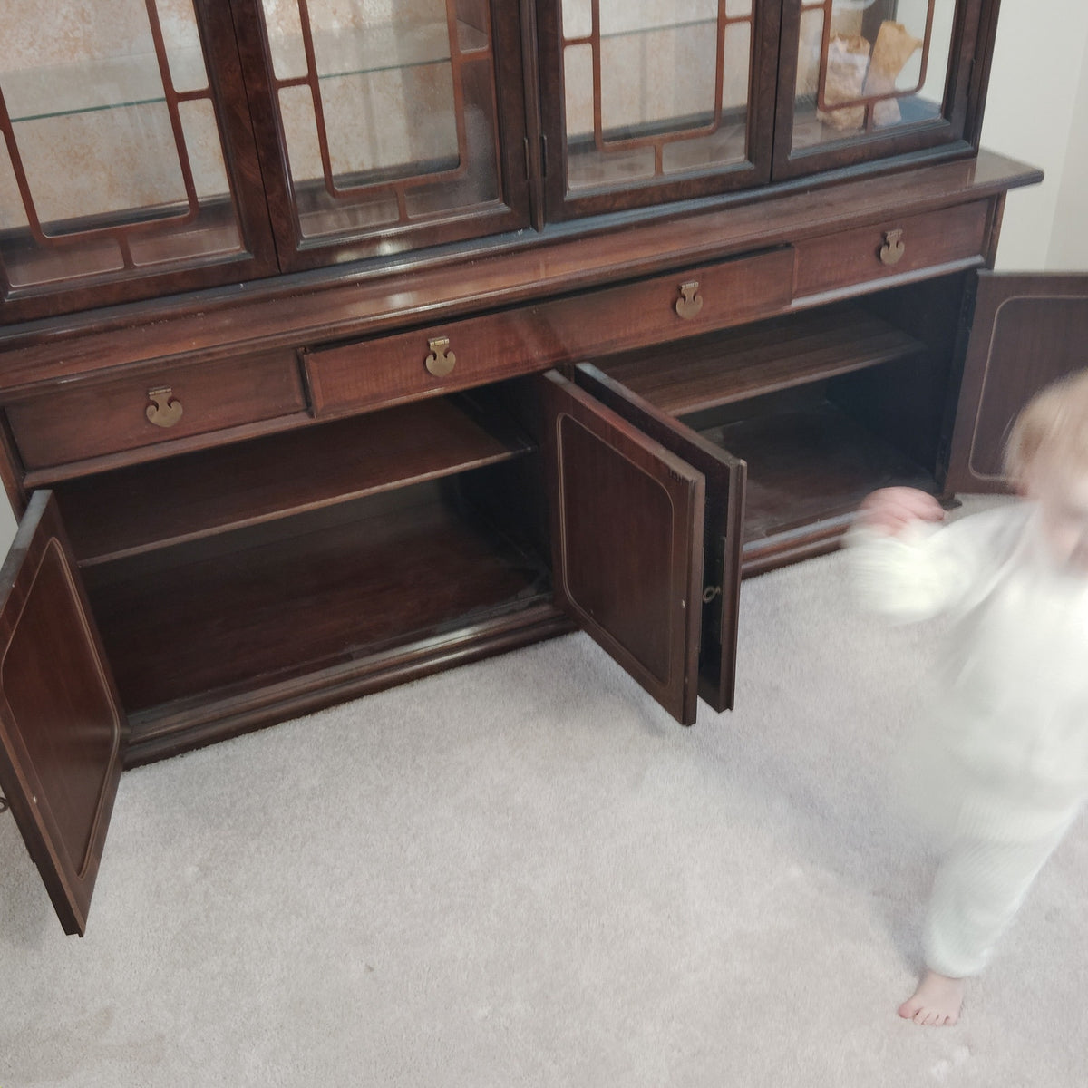 LOCAL PICKUP ONLY- 1960's Dark Wood Dining Set - Table, 6 Chairs & China Cabinet