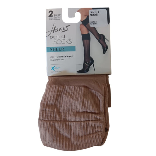 Hanes Perfect X-Temp Sheer Knee High Socks 2-Pack Size 1 Nude HST011