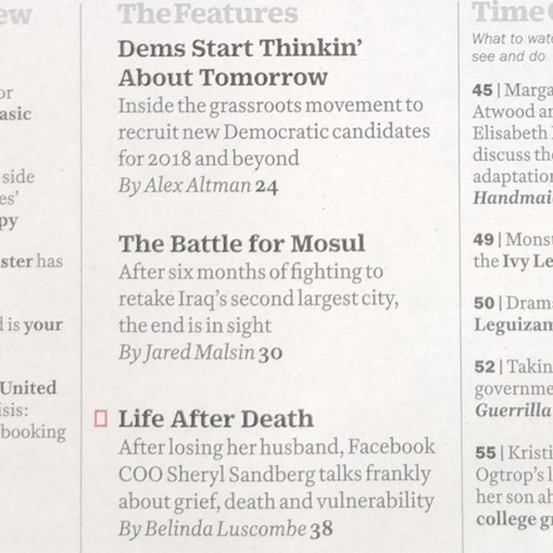 Time Magazine Apr 24 2017 Sheryl Sandberg Lets Talk About Grief, United Airlines