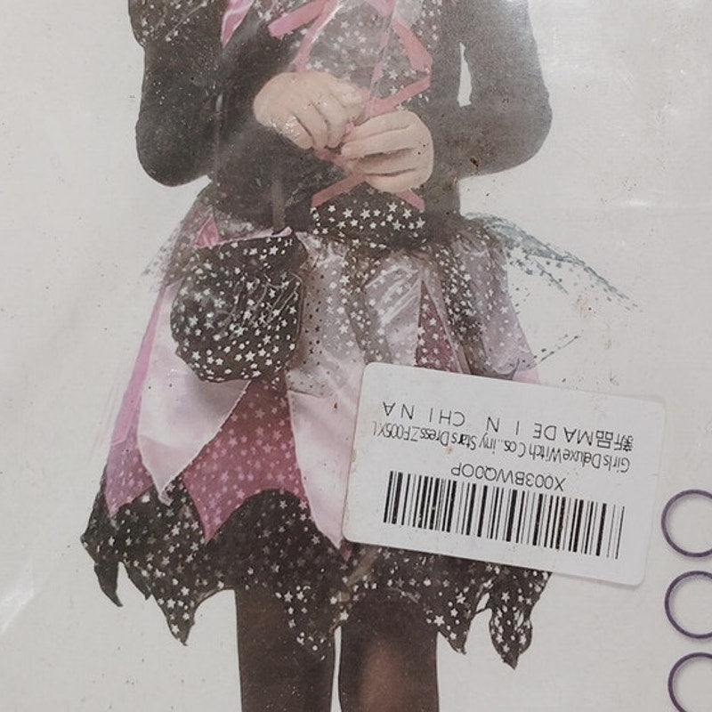Girls Witch Costume, Cosplay Party Dress with Hat, Wand & Candy Bag, 55–59" Tall