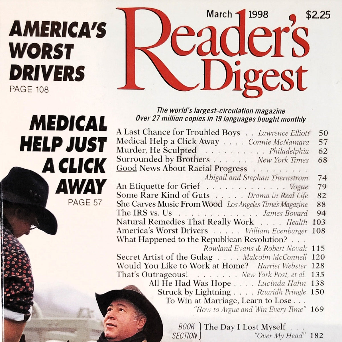 Reader's Digest Magazine March 1998 Vintage Back Issue Cowboy Cover