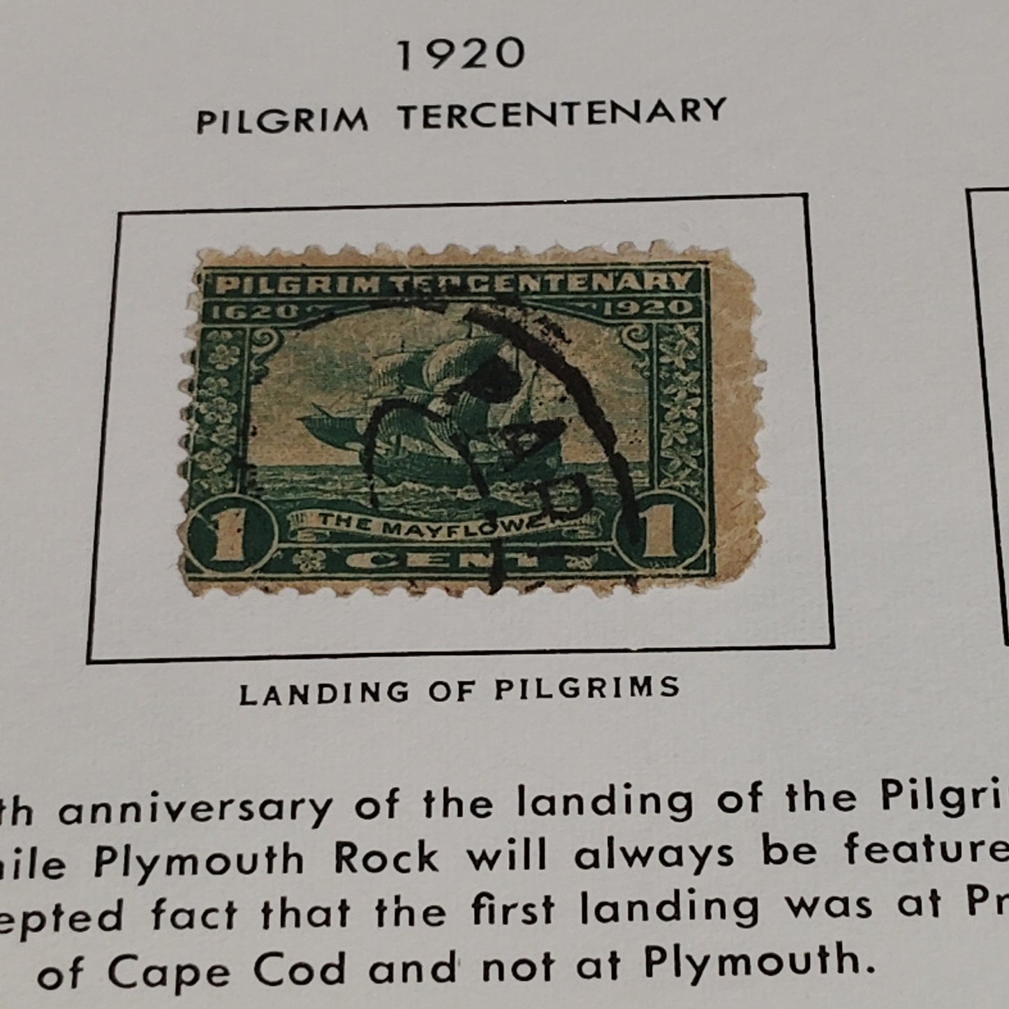 1920 1¢ Pilgrim Tercentenary Stamp – Scott #548 – Mayflower – Wavy Line Cancel