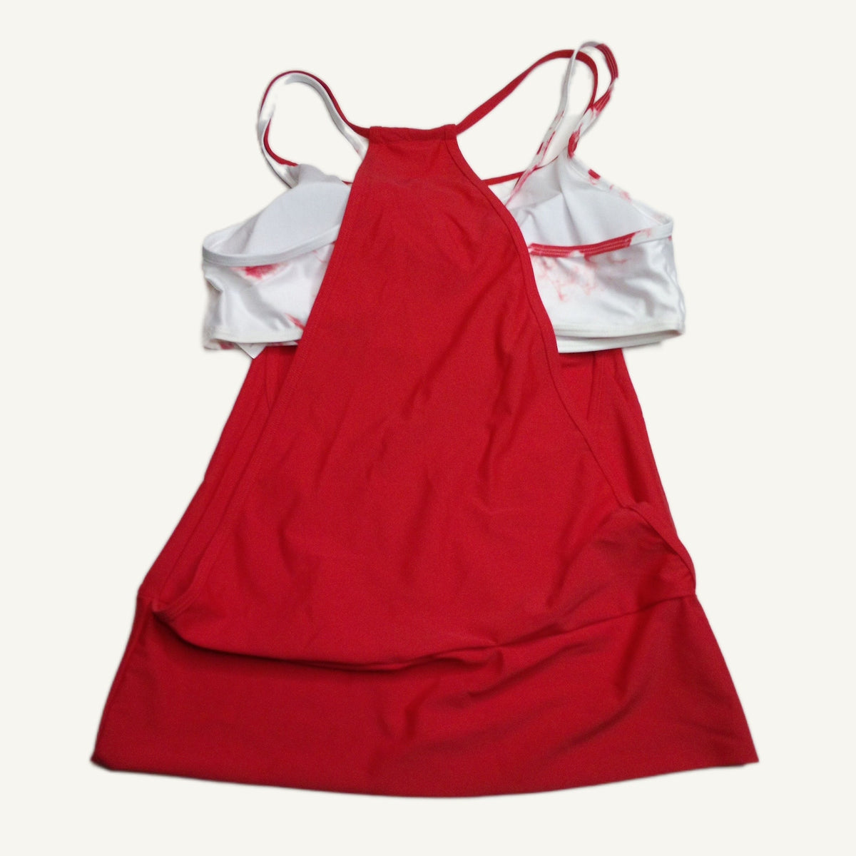 New Coral Tankini Top with White & Red Abstract Print Adjustable Straps