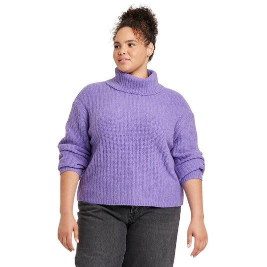 Womens Mock Turtleneck Cashmere‑Like Pullover Sweater Universal Thread Purple 4X