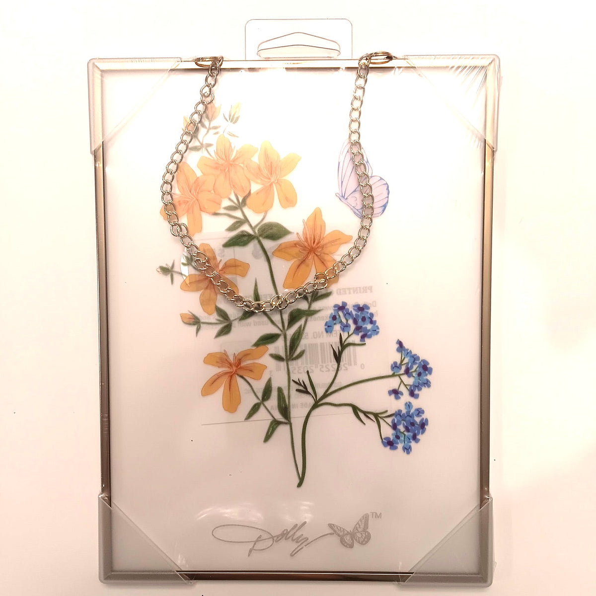 Dolly Parton Yellow Flowers Printed Glass Panel - Gold Frame, Butterfly Design