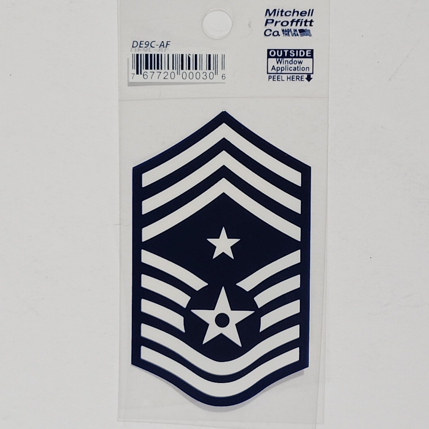 USAF Chief Master Sgt (E-9) Decal 2.25" x 3.5" Mylar Vinyl, Laurel Wreath & Star