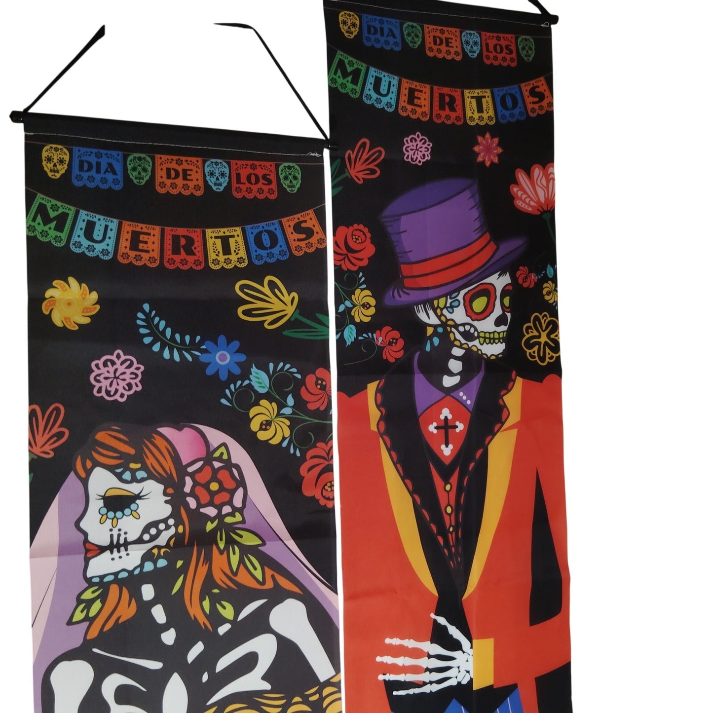 2‑PK Day of the Dead Porch Banners – 12"x71" – Dia de los Muertos Door Décor