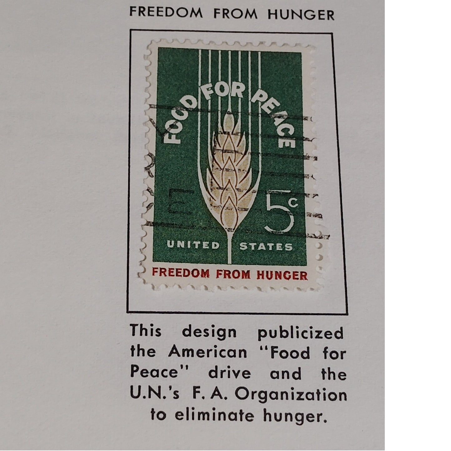 1963 Scott #1233 – 5¢ Food for Peace / Freedom from Hunger – Canceled