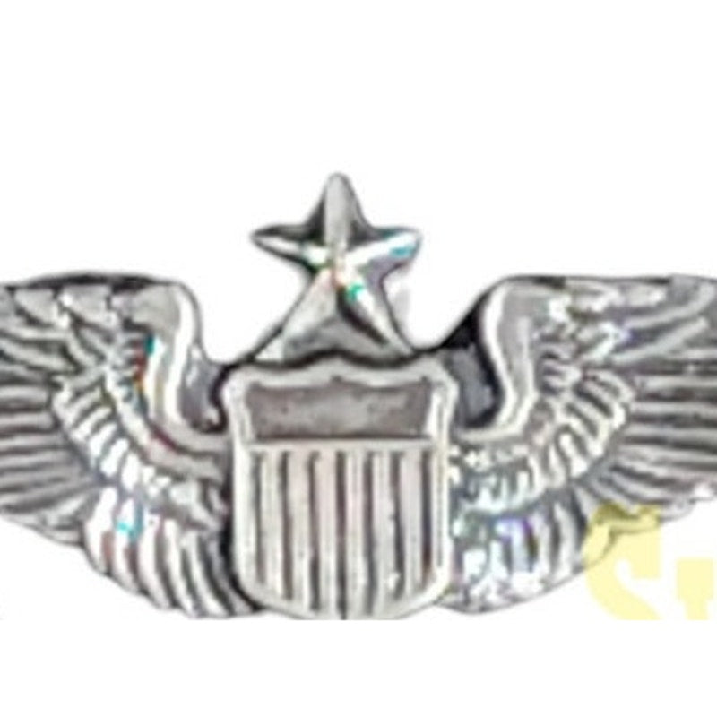 Senior Pilot Wings Hat, Lapel, Patinated Silver Finish Pin 1-1/4"W x 3/8"H