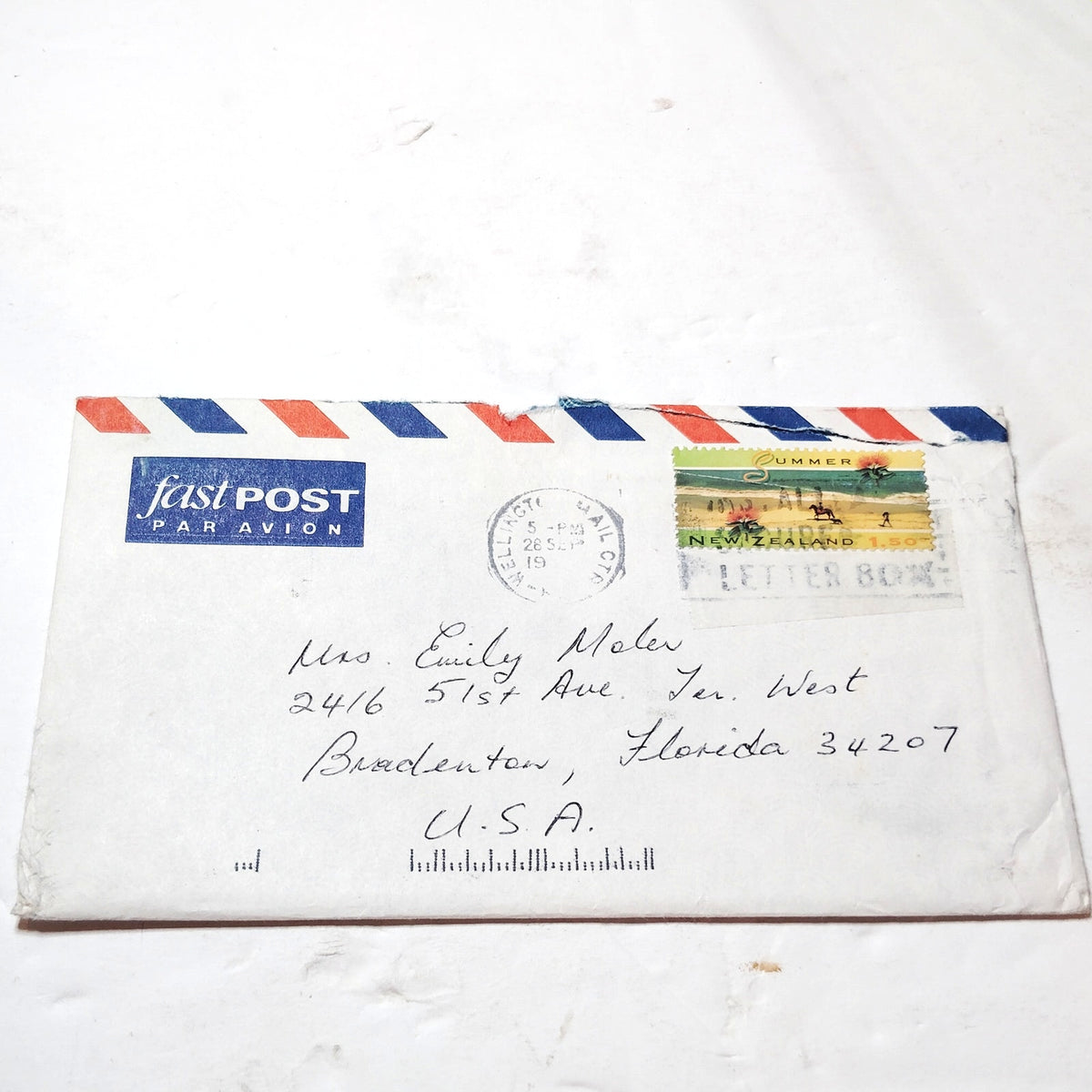 1994 New Zealand $1.50 Summer Pohutukawa Airmail Cover Wellington to Florida